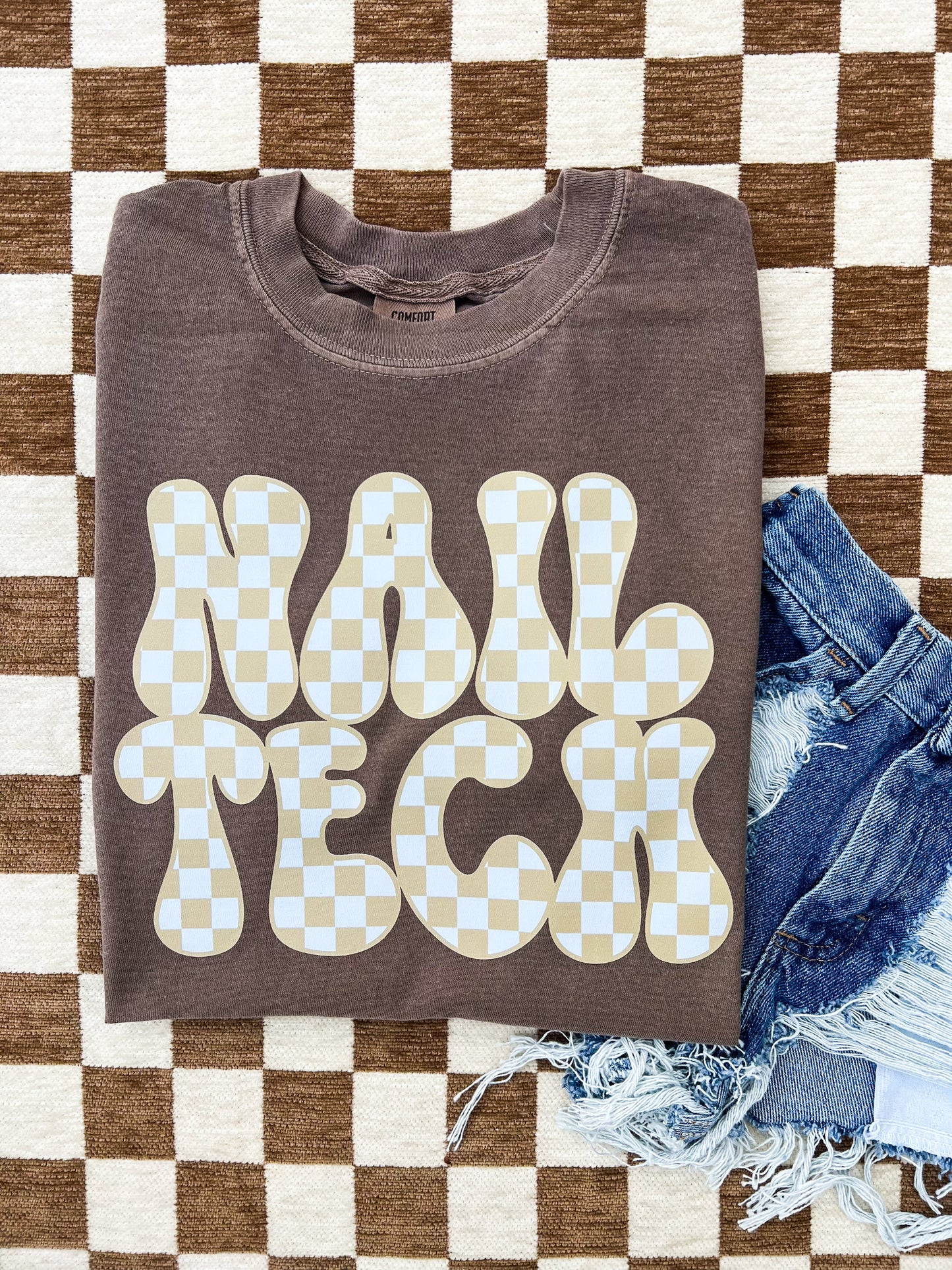 Tan Checkered Custom Tee