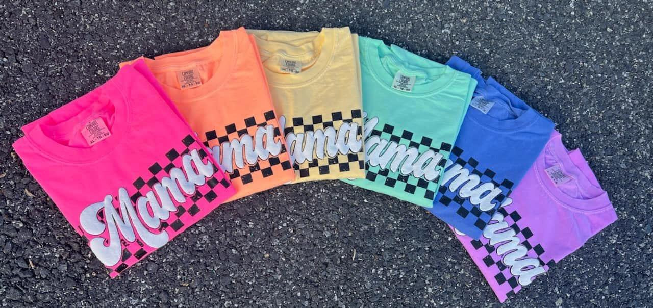 Rainbow Checkered Mama PUFF Tees  (S,2X,3X,4X)