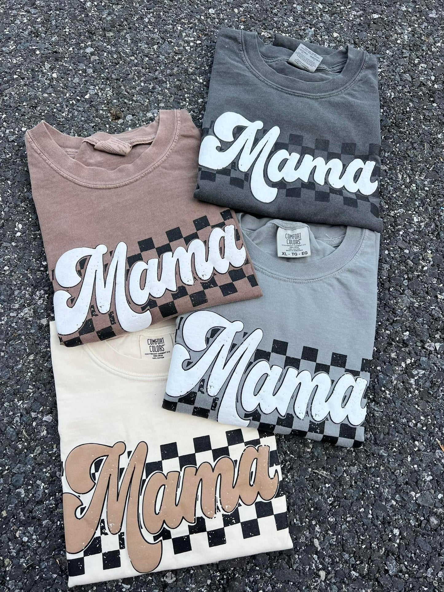 Earth Tone Checkered Mama PUFF Tees - RTS S 2X 3X 4X